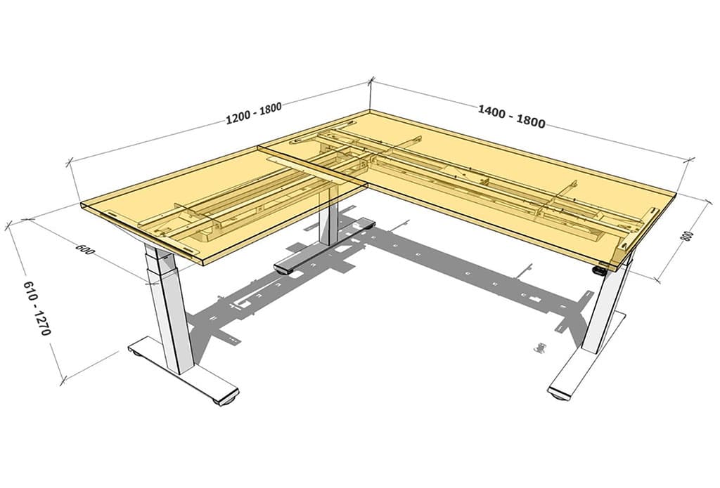 L shaped height adjustable desk dimensions